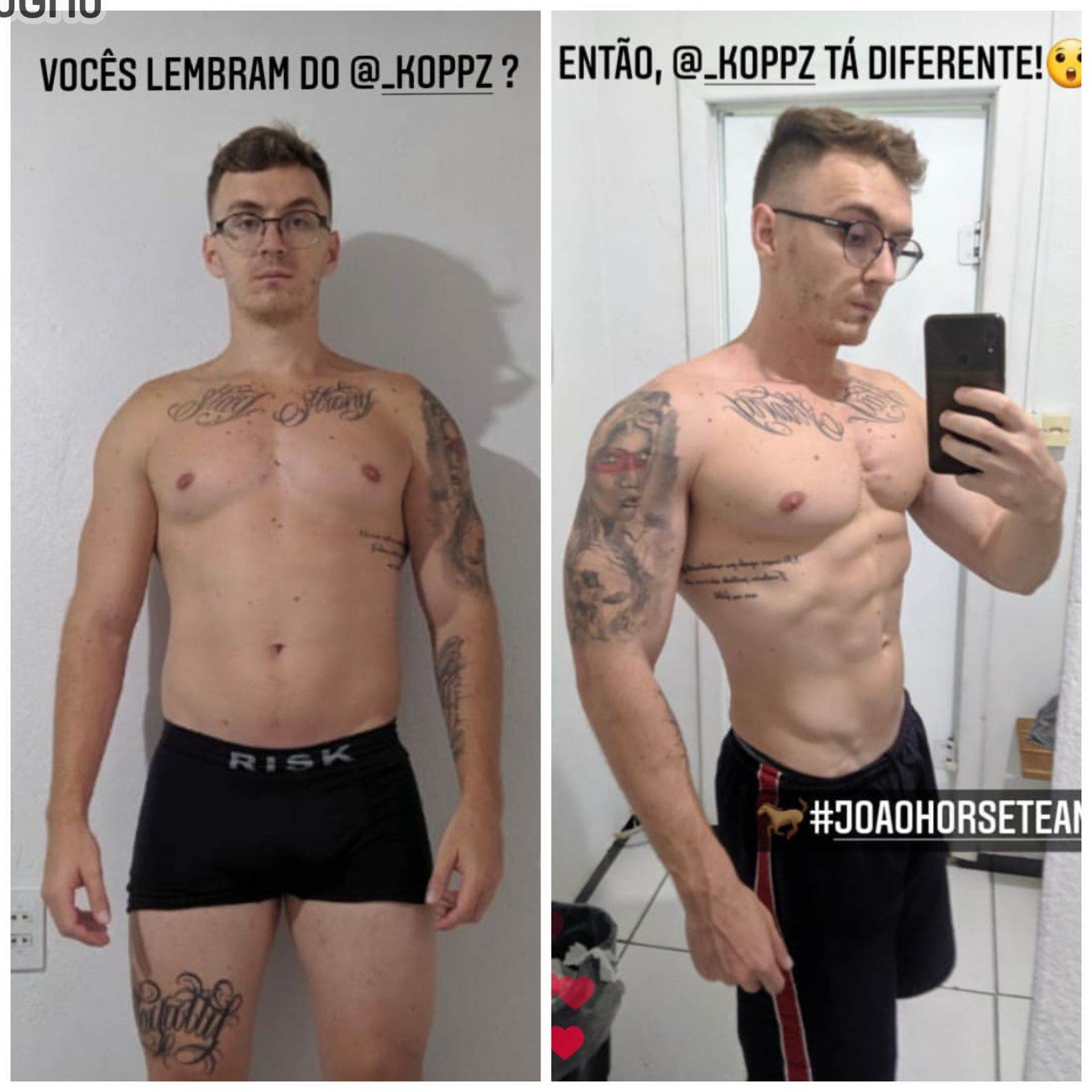 Transformação de Gabriel - -6kg de gordura +3kg de massa muscular (6 meses) usando o método 8 Reps Max